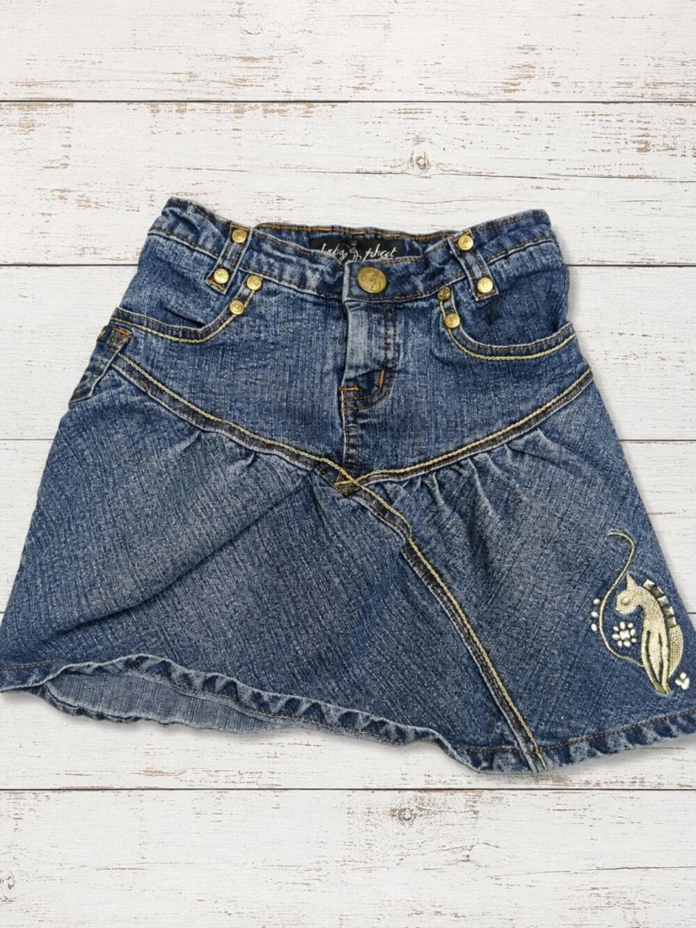 Vintage Y2K Baby Phat Girls Size 6 Denim Skort Embroidered Cat Logo